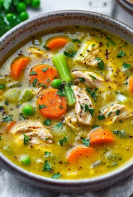 Bowl of anti-inflammatory turmeric chicken soup packed with healthy ingredients.