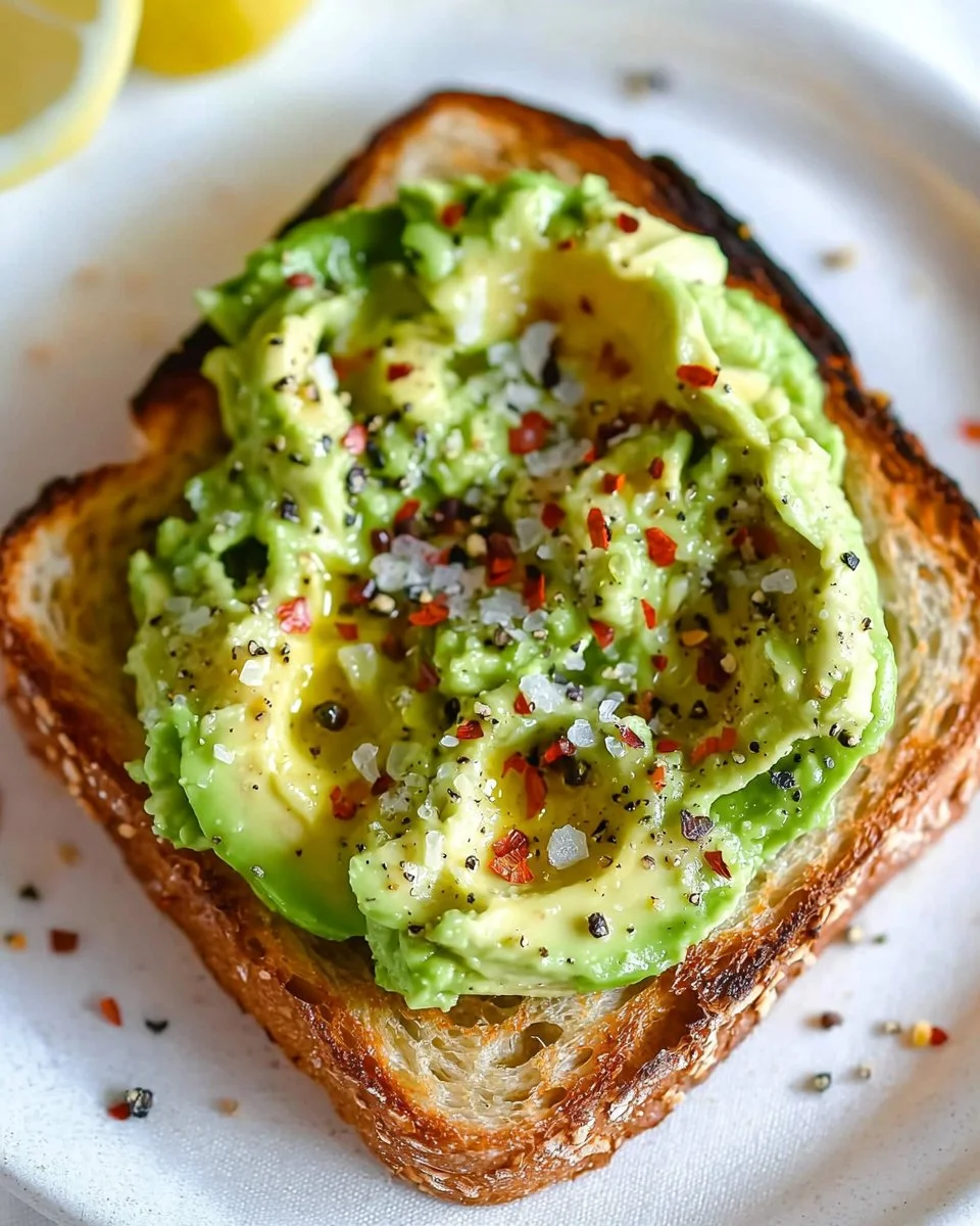 Delicious avocado toast topped with tomatoes and sesame seeds on a wooden table