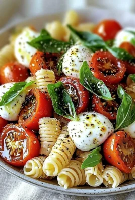 Delicious Caprese Pasta Salad with fresh tomatoes, mozzarella, and basil