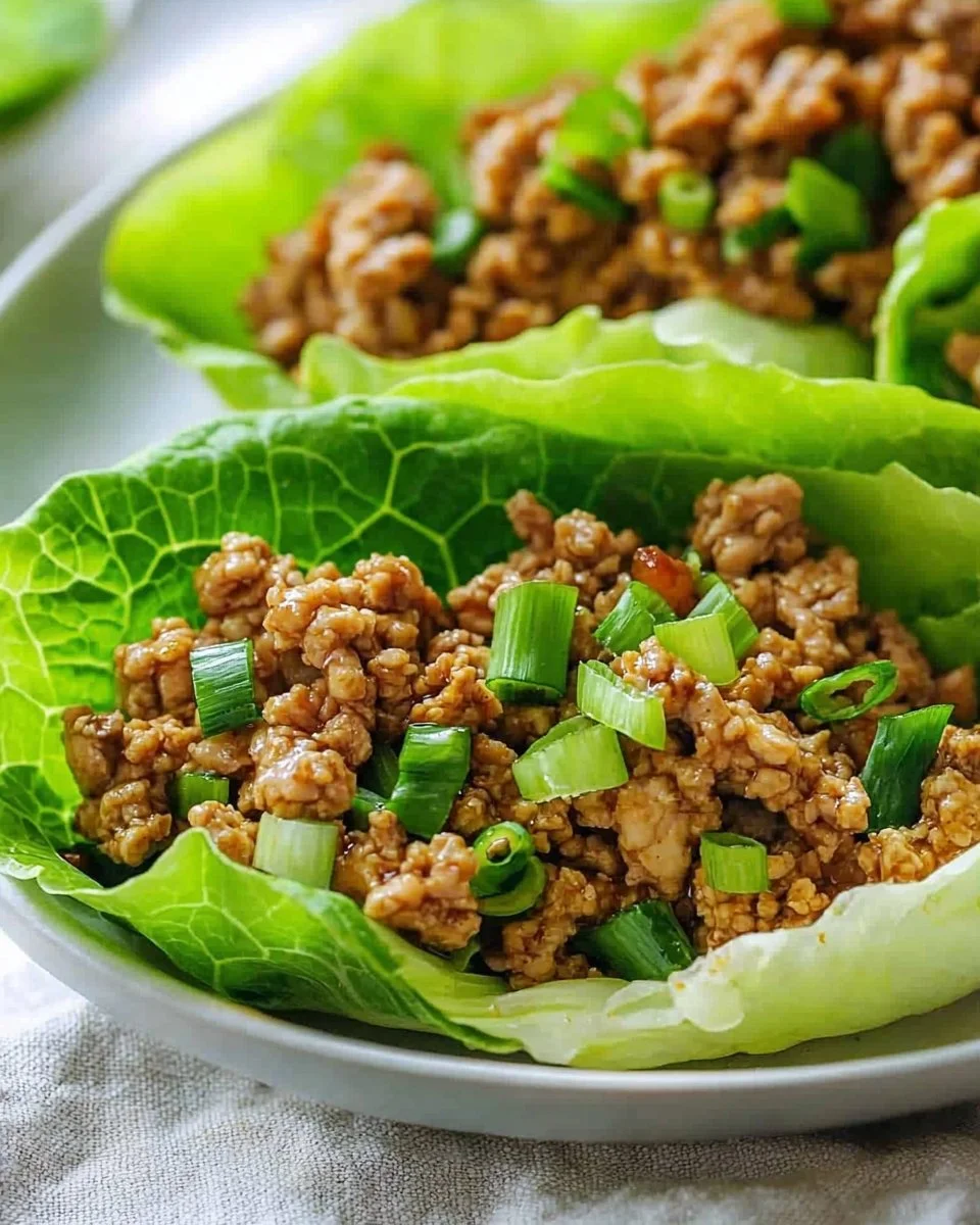 Plate of homemade Chicken Lettuce Wraps inspired by PF Chang's recipe