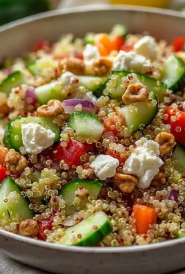 Delicious Cucumber Quinoa Feta Salad with fresh vegetables and feta cheese