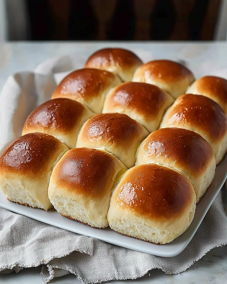Freshly baked dinner rolls served on a wooden table