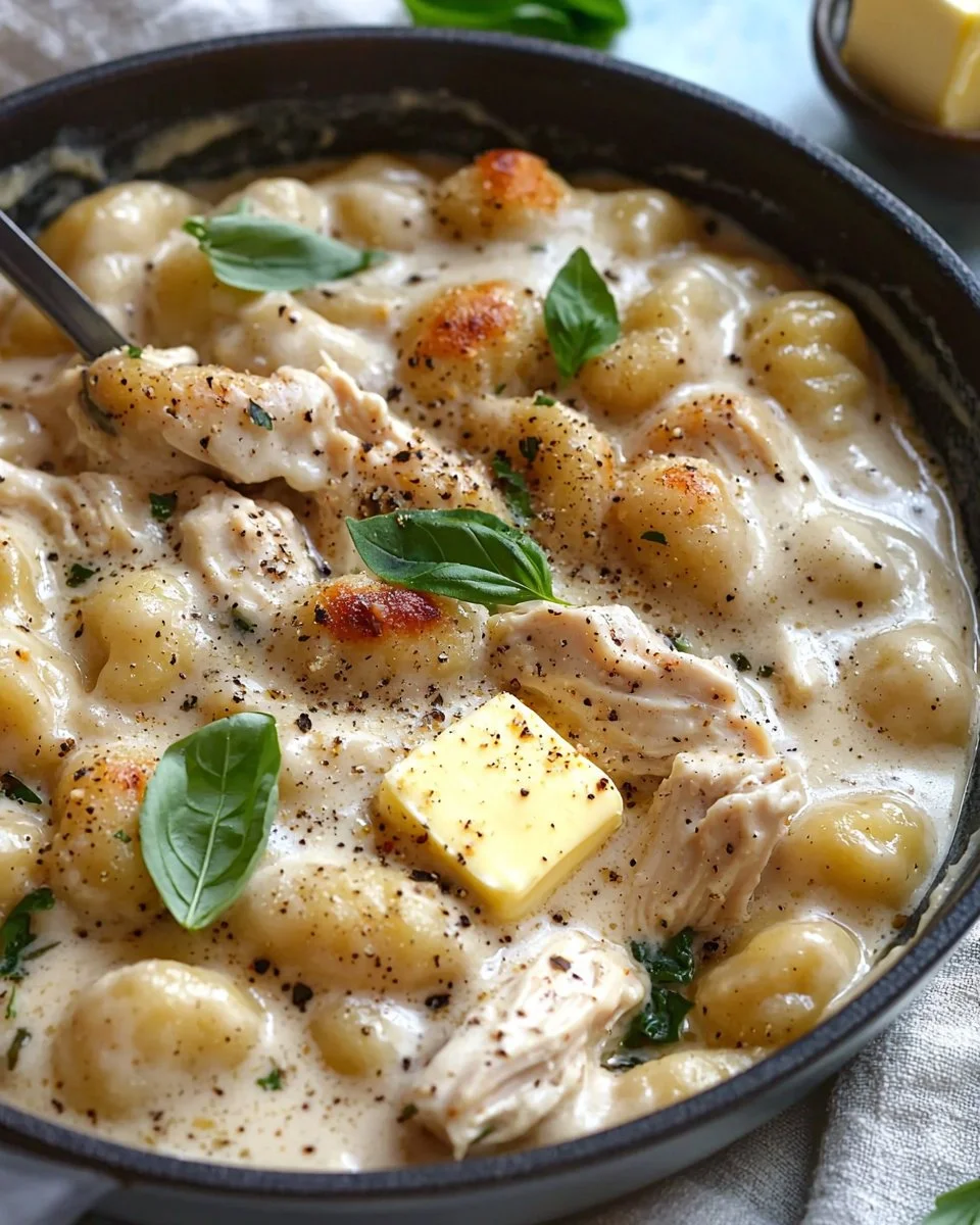 Creamy Chicken Alfredo Gnocchi with fresh herbs and parmesan cheese