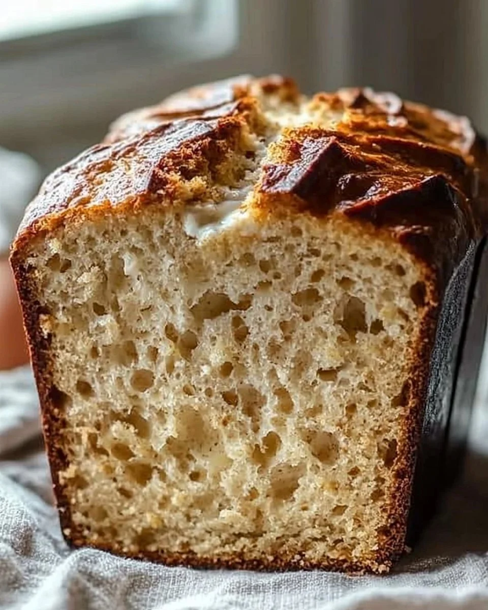 Loaf of easy yogurt bread fresh out of the oven