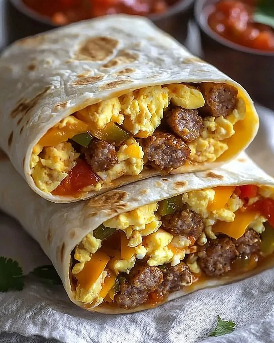 A plate of homemade freezer breakfast burritos ready to eat.