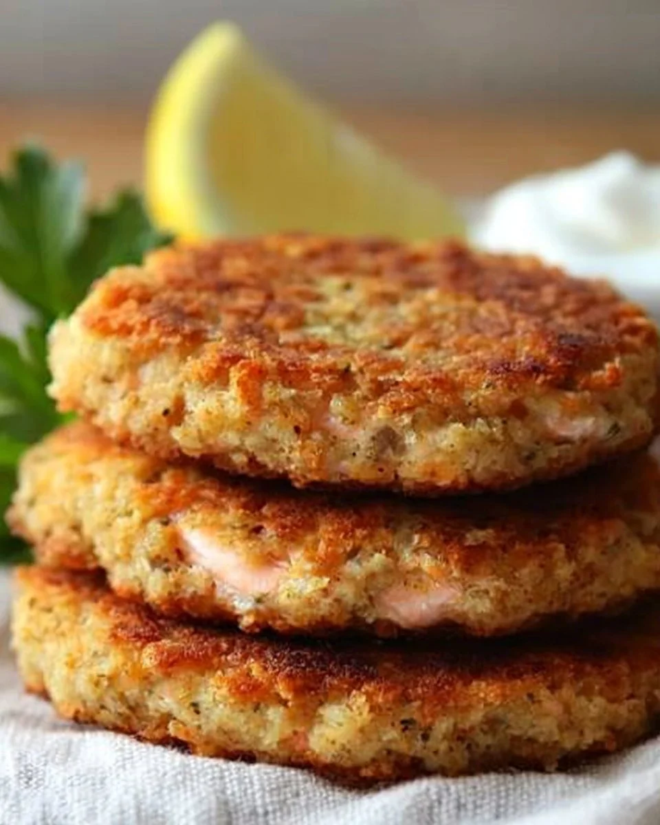 Delicious homemade Grandma's salmon patties served on a plate.