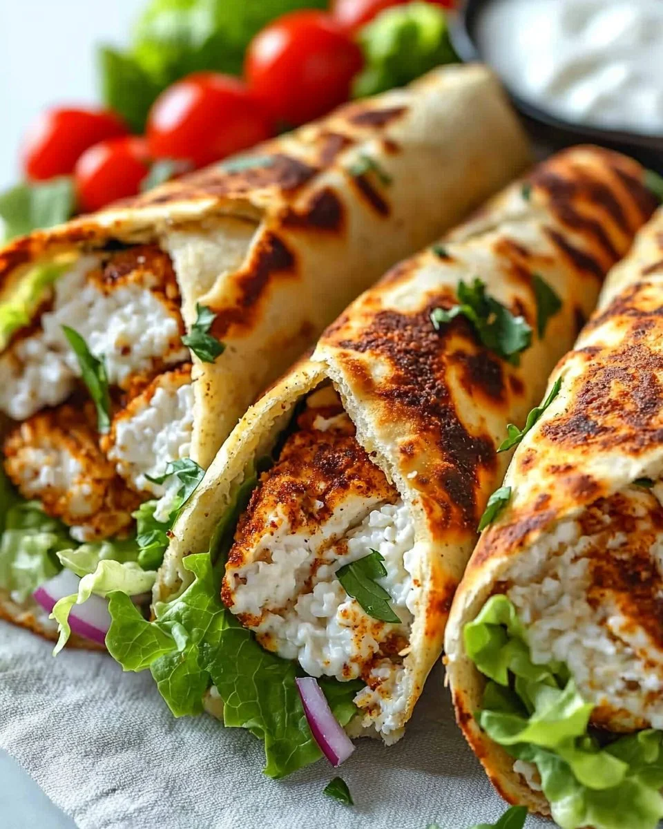 High-protein crispy cottage cheese flatbread chicken wraps
