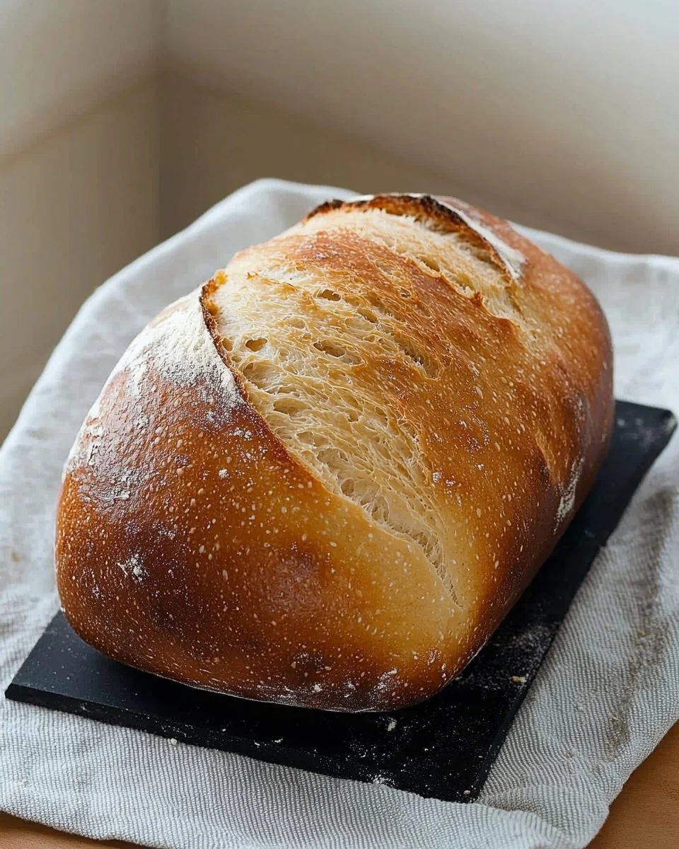 Freshly baked homemade bread on a wooden table.