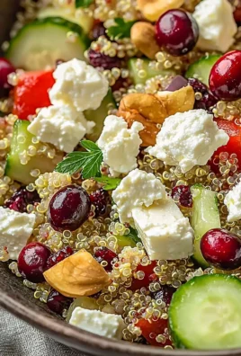 Bowl of homemade cranberry quinoa feta salad with fresh ingredients