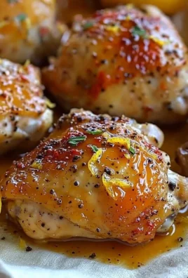 Honey Lemon Pepper Chicken Thighs garnished with herbs and lemon slices
