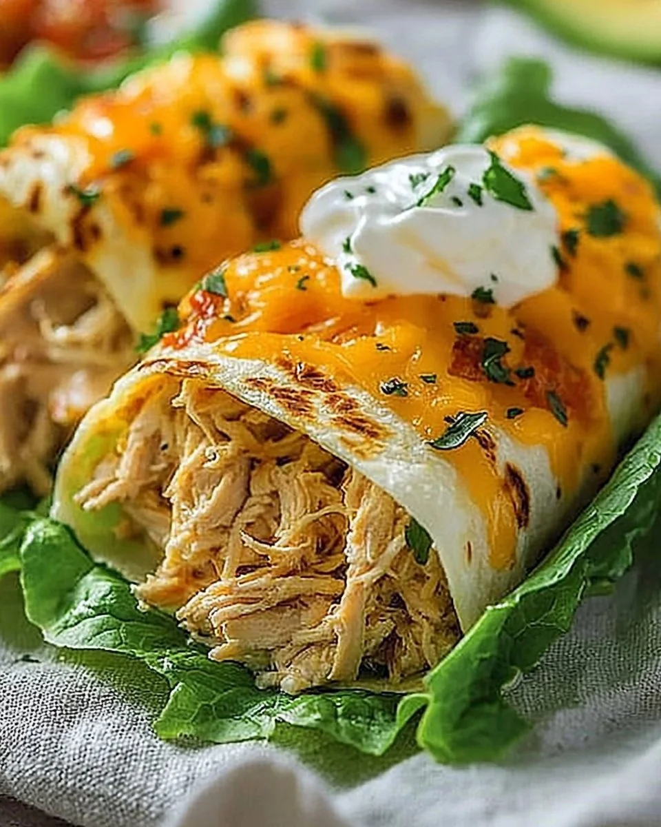 Delicious low carb cheesy garlic chicken wraps with fresh ingredients