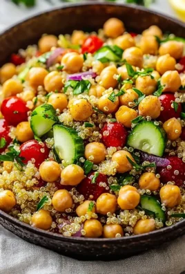 Moroccan-inspired chickpea quinoa salad with fresh vegetables and spices