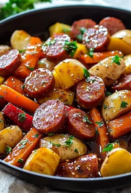 One-Pan Honey Garlic Kielbasa with colorful veggies in a skillet