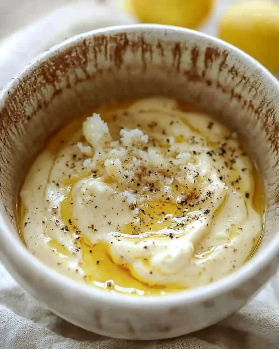 Homemade Original Caesar Salad Dressing in a bowl with ingredients