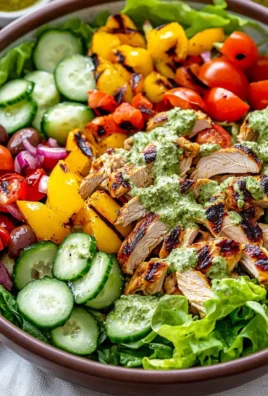 Delicious Peruvian Grilled Chicken Salad with fresh veggies and herbs.