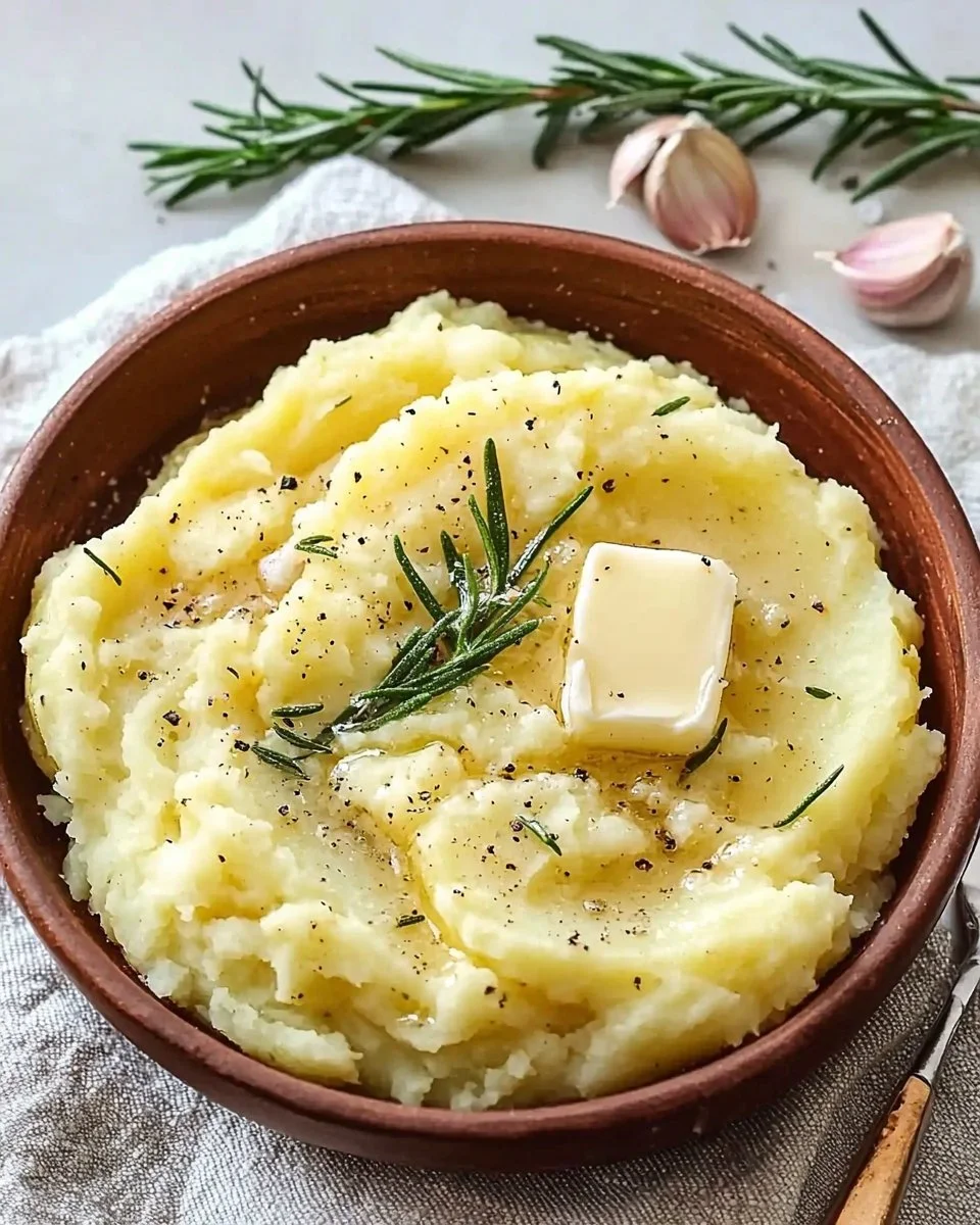 Creamy rosemary garlic mashed potatoes served in a bowl