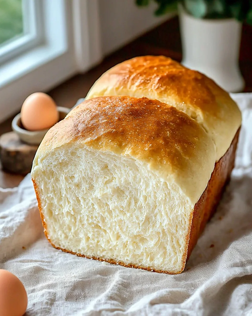 Freshly baked soft white bread loaf on a cutting board