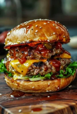 Juicy BBQ cheeseburger topped with barbecue sauce and melted cheese on a bun