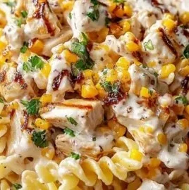 Creamy BBQ chicken pasta salad served in a bowl with fresh ingredients
