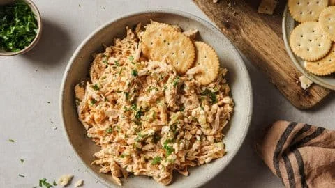 Buffalo Chicken Salad with cottage cheese served in a bowl