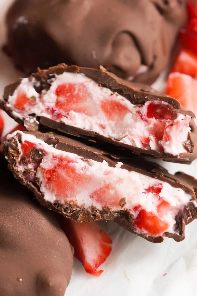 Delicious Chocolate Strawberry Yogurt Clusters on a plate