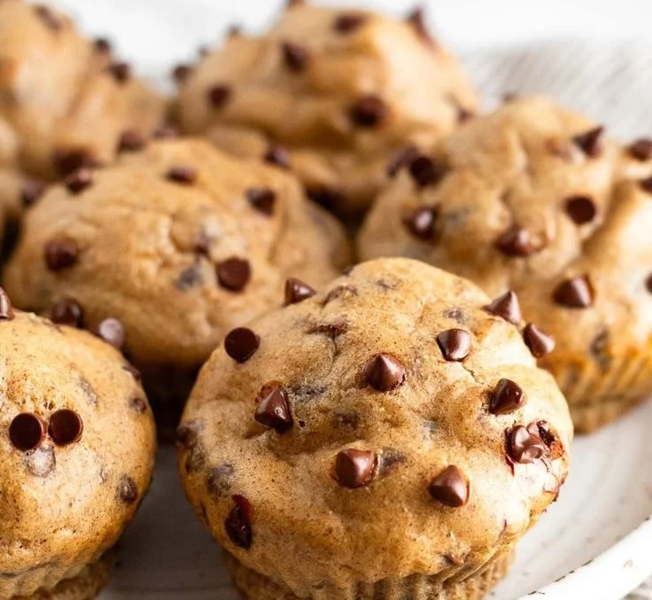 Delicious chocolate chip cottage cheese muffins fresh out of the oven.