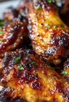 Crispy Oven Baked Honey BBQ Chicken Wings garnished with herbs