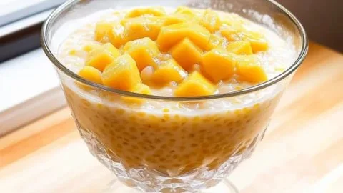 Delicious mango sago dessert in a bowl, perfect for summer.