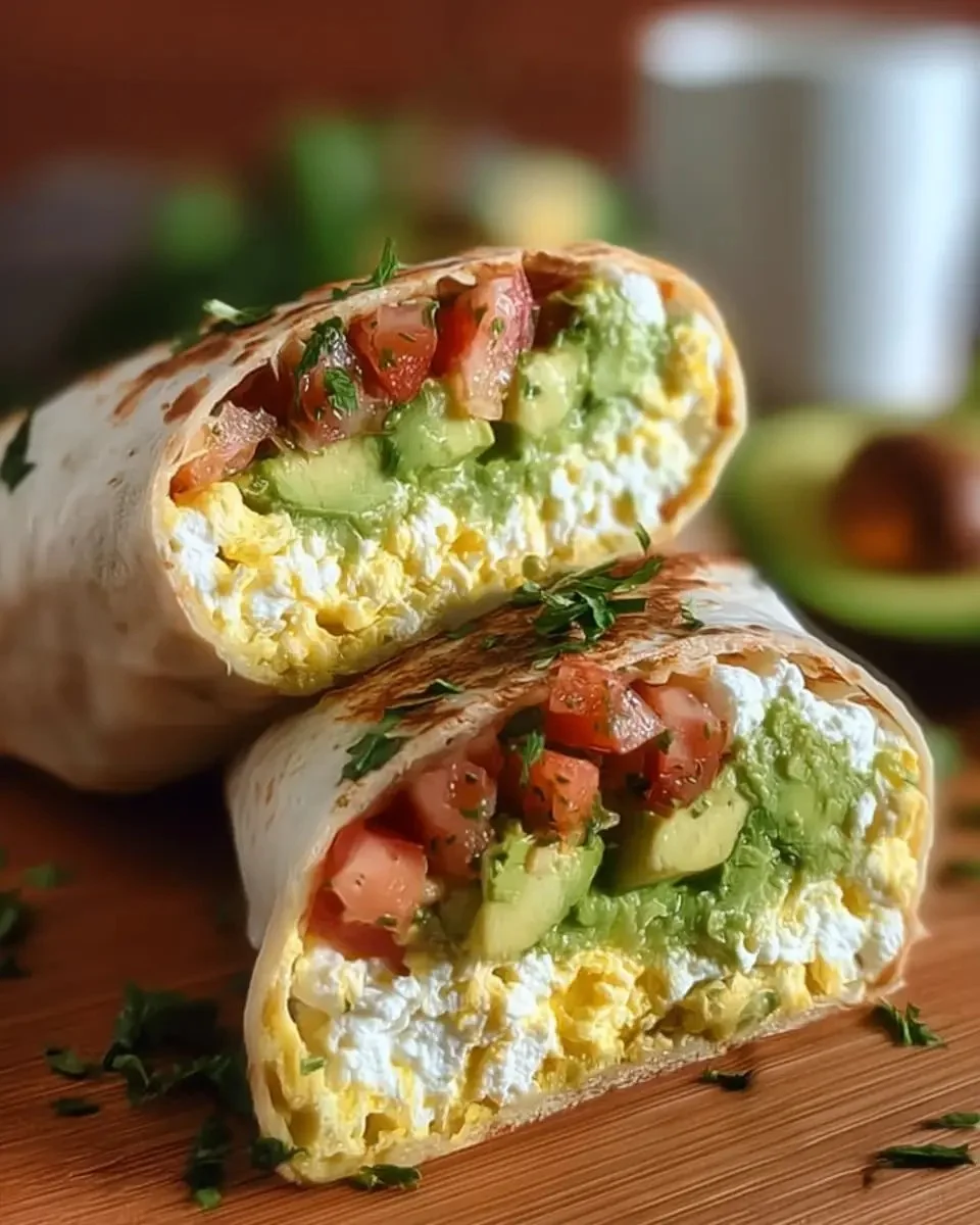 High-protein breakfast wrap with cottage cheese and avocado