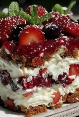 Easy no-bake patriotic strawberry icebox cake topped with fresh strawberries and cream