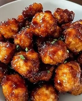 Delicious air fryer honey BBQ chicken bites served with dipping sauce