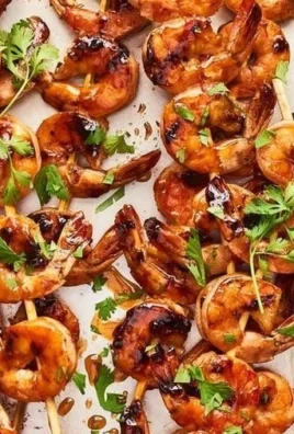 Spicy firecracker shrimp skewers served on a platter