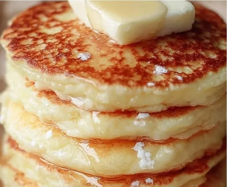 Fluffy high protein cottage cheese hot cakes on a plate