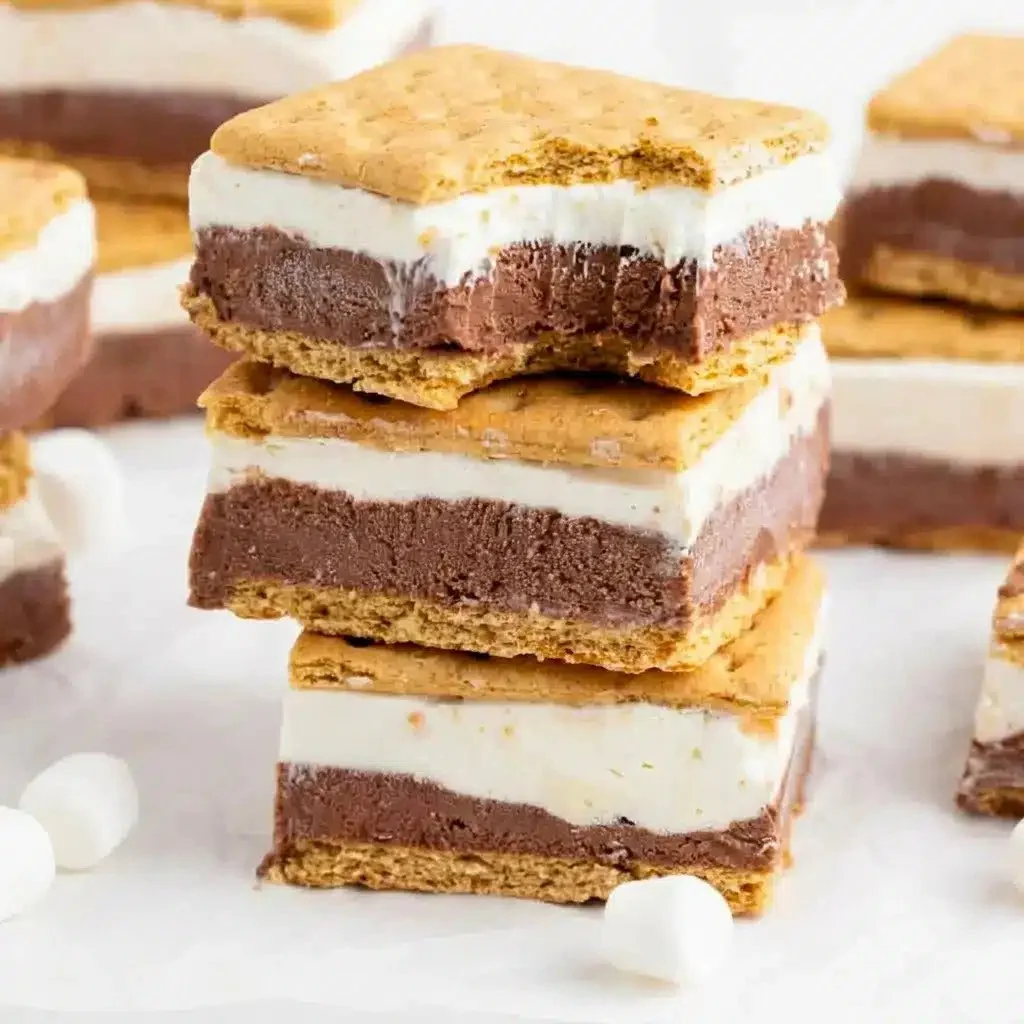 Delicious Frozen S’mores Bars served on a plate, ideal summer dessert.