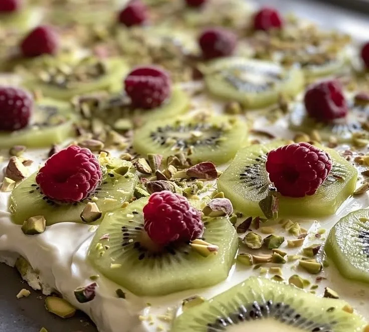 Delicious homemade Frozen Yogurt Bark topped with fruits and nuts.