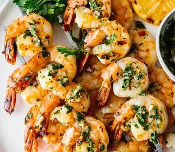 Delicious Garlic Grilled Shrimp Skewers ready for the grill