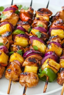 Delicious Hawaiian Chicken Kebabs on the grill with vibrant vegetables.