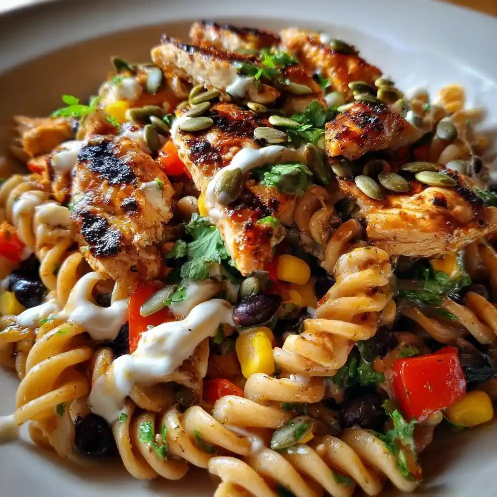 High Protein BBQ Chicken Pasta Salad