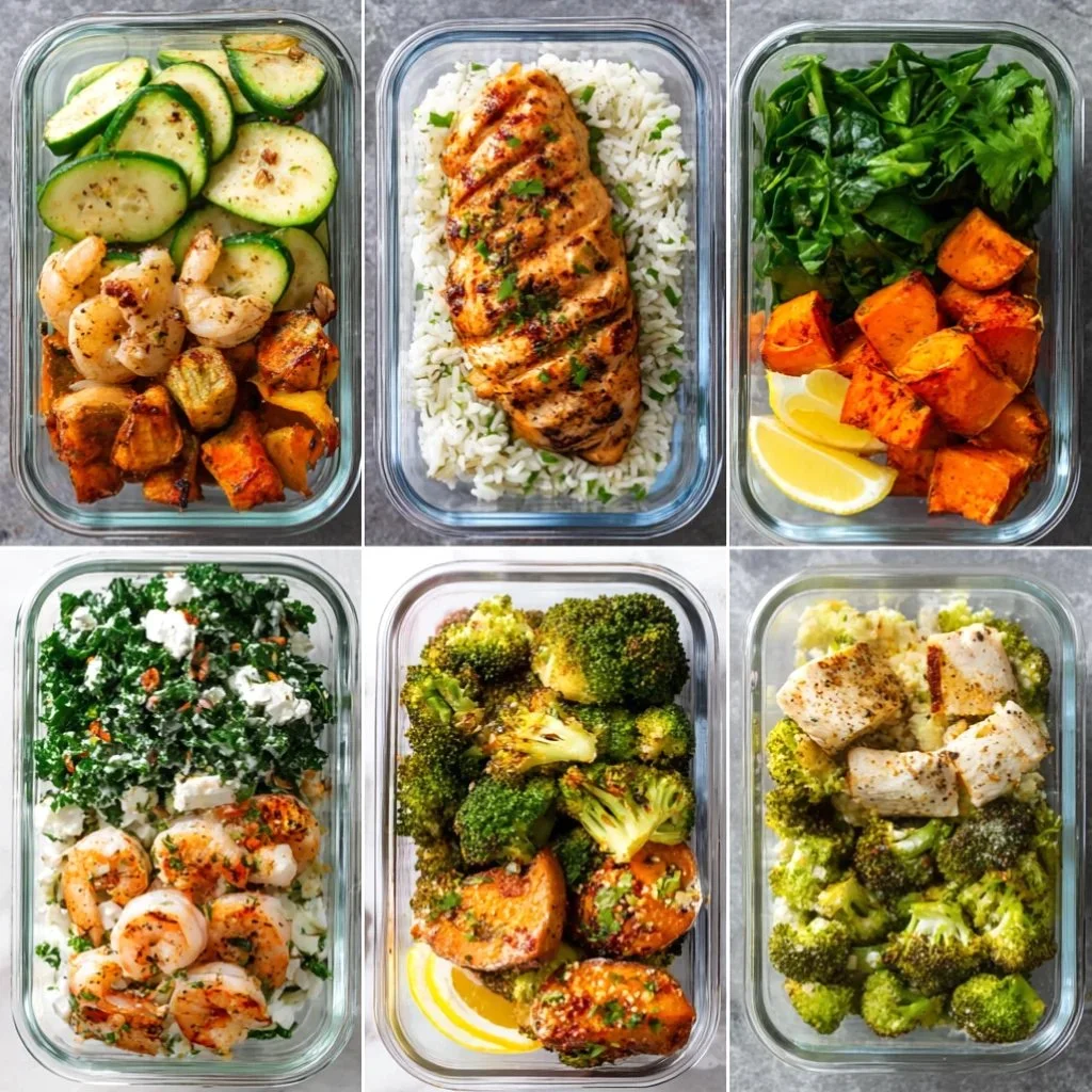 High protein meal prep dishes ready for healthy eating and fitness.