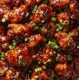 Plate of honey BBQ chicken bites garnished with parsley