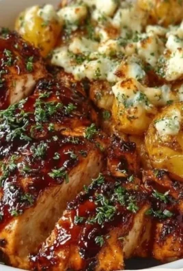 Honey BBQ Chicken served with garlic parmesan potatoes on a plate