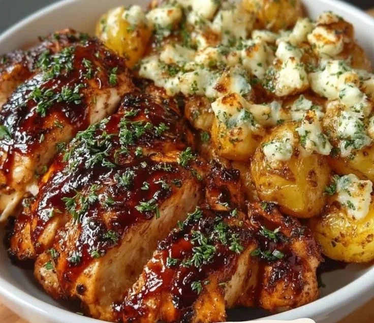 Honey BBQ Chicken with Garlic Parmesan Potatoes
