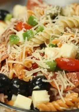 Colorful Italian Pasta Salad with fresh veggies and dressing