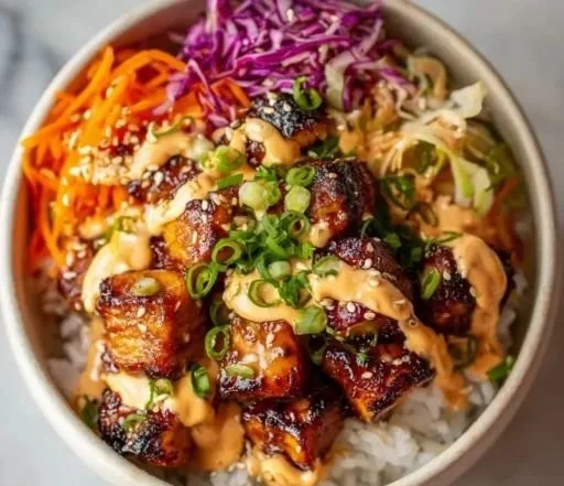 Delicious Korean BBQ Chicken Bowl featuring vibrant vegetables and savory sauce