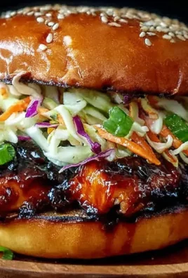 Korean BBQ Chicken Sandwich with Cabbage Slaw on a rustic wooden table