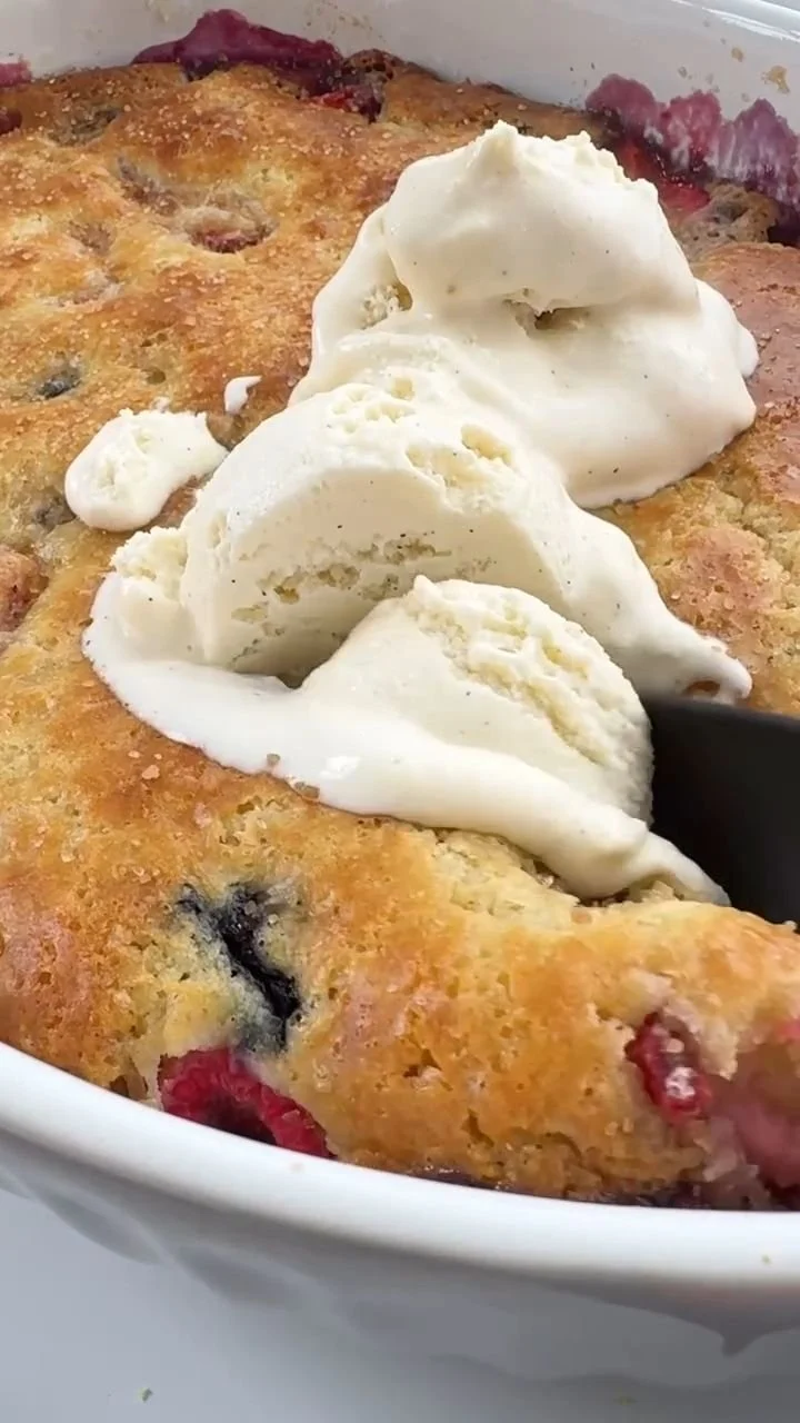 Delicious mixed berry cobbler fresh out of the oven