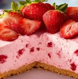No bake strawberry cheesecake topped with fresh strawberries