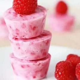Delicious raspberry frozen yogurt bites served in a bowl