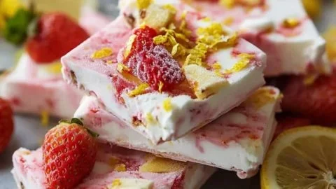 Refreshing Strawberry Lemon Frozen Yogurt Bark for Summer Bliss