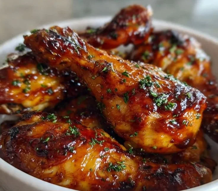 Slow cooker honey BBQ chicken drumsticks served with a side of coleslaw